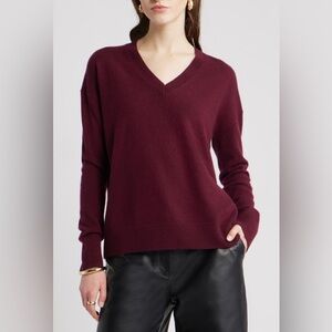 Nordstrom Deep Burgundy V-Neck Cashmere Long Sleeve Sweater NWOT Size Large